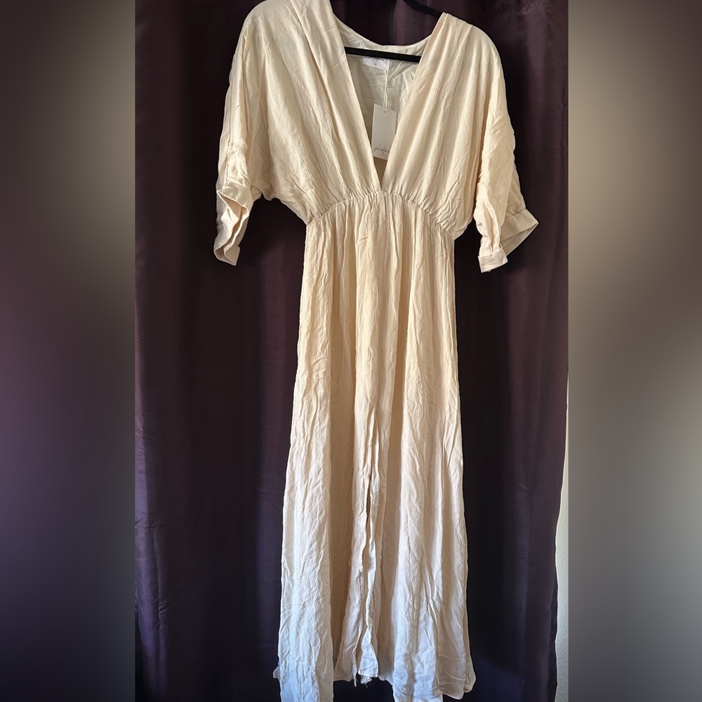 NWT: Girl and The Sun Cream Maxi Dress with Cuffed Sleeves